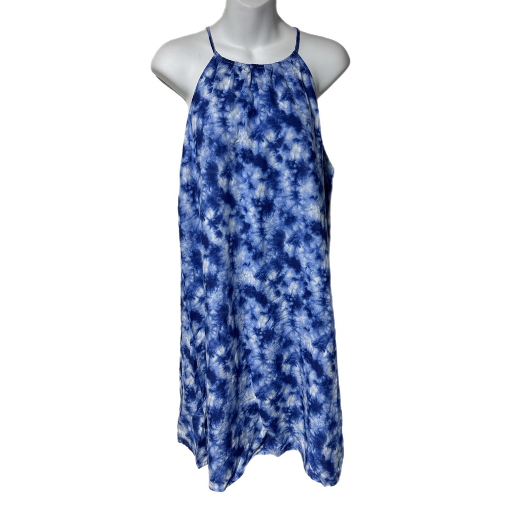 Dizzy Lizzy Blue & White Tie Dye Sleeveless Tank Dress Large